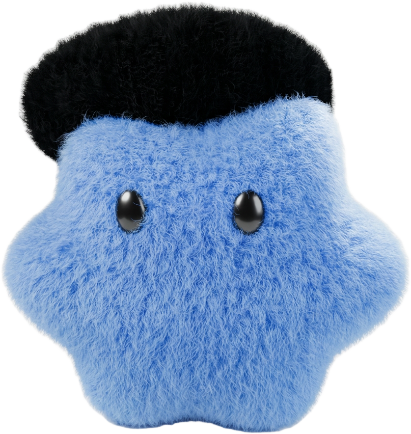 Blue, a fluffy blue creature