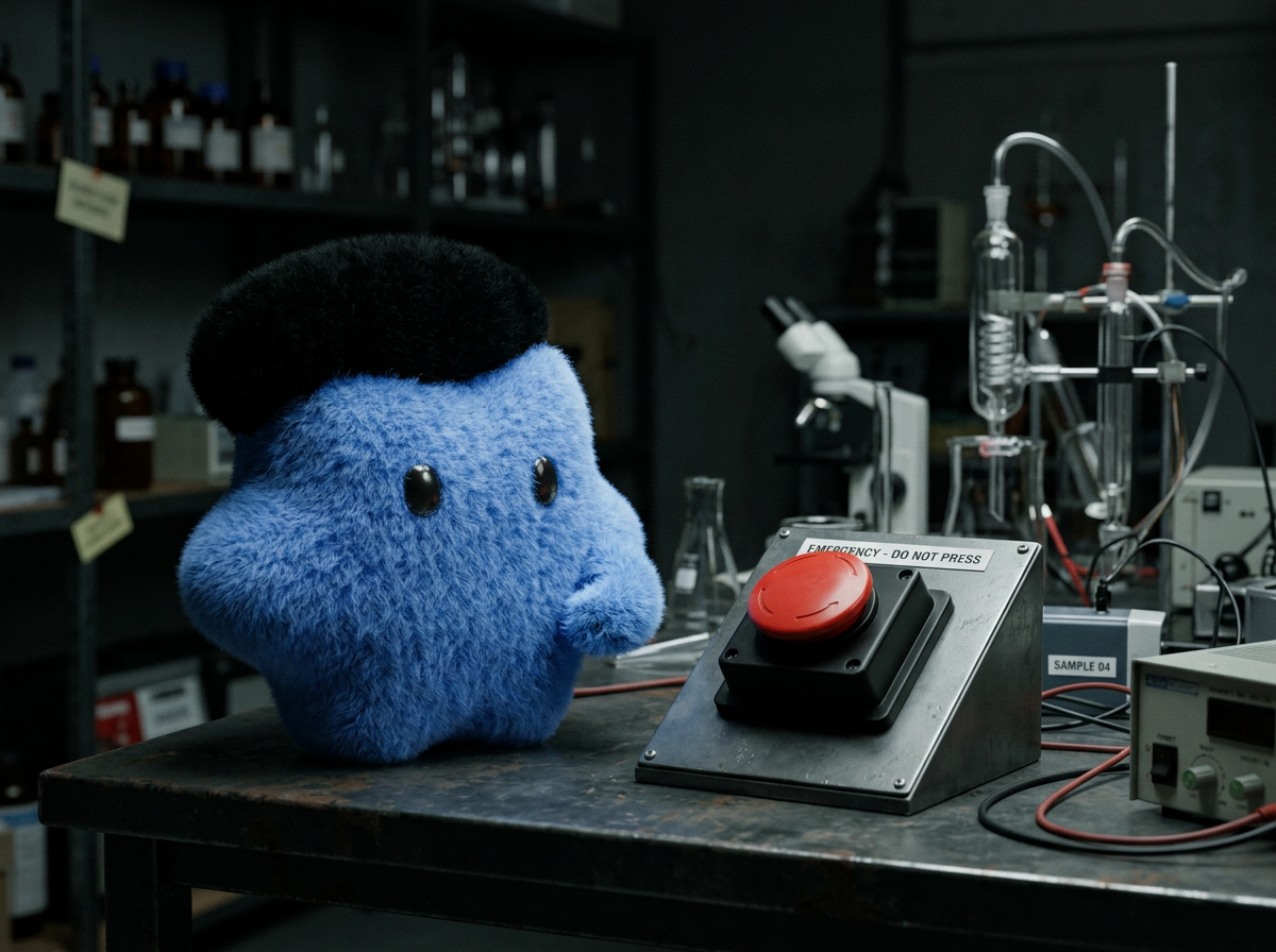 Blue staring at the red button